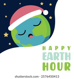 Happy earth hour background illustration. Eart hour holiday banner background