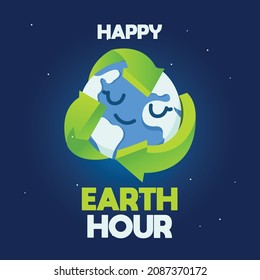 Happy earth hour concept with illustration of the sleeping earth