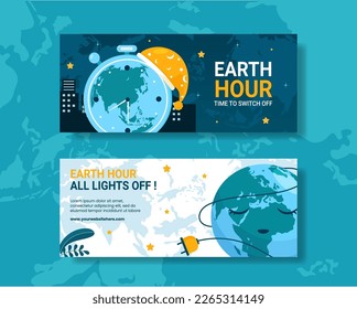 Happy Earth Hour National Day Horizontal Banner Flat Cartoon Hand Drawn Templates Illustration