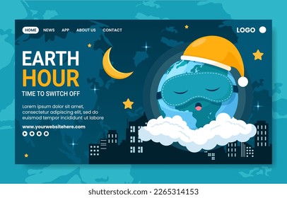 Happy Earth Hour National Day Social Media Landing Page Cartoon Hand Drawn Templates Illustration