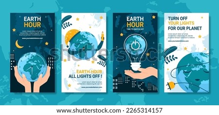 Happy Earth Hour National Day Social Media Stories Flat Cartoon Hand Drawn Templates Illustration