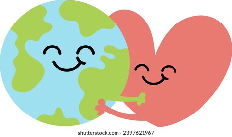 happy earth hugging heart icon