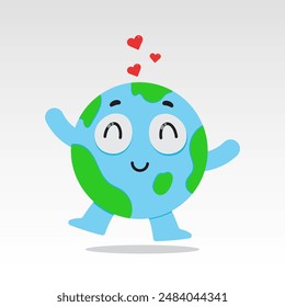 happy earth, illustration of a cute earth smiling happily with the theme of a healthy environment