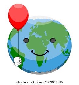Happy earth planet with a balloon. Vector illustration design