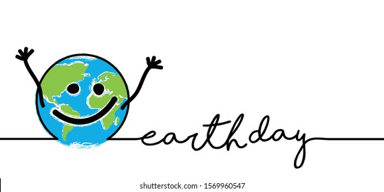 Happy earth or planet day, April. Cartoon, clipart, globe worldwide view Europe and africa map and ocean. Water sky, co2 symbol. Vector ecological banner. No plastic concept. sos, save the world 