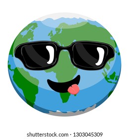 Happy earth planet with a glasses. Vector illustration design