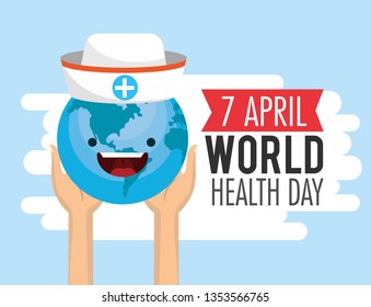 happy earth planet with hat in the hands