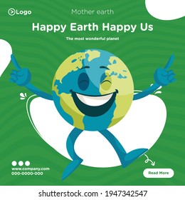 Happy earth happy us the most wonderful planet banner design. Vector graphic illustration.