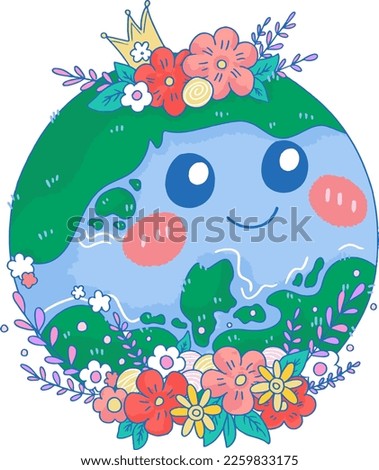 Happy earthday free vector flat illustration hand drawn of cute mother earth
