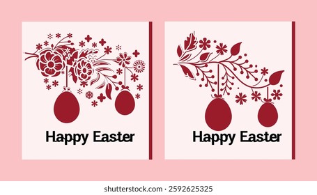 Happy Easter 2 layer folding gift card illustration with hanging egg and Easter text.