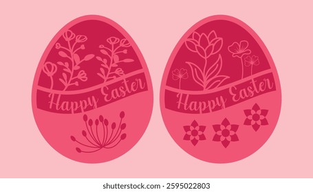 Happy Easter 2 layer gift card illustration with Easter elements.