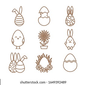 Happy Easter 20 Line Style Icon Set Design, Spring Decoration Holiday Greeting Ornament Celebration Festive Season Tradition And Festival Theme Vector Illustration