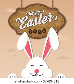 Happy easter 2016 and smiling rabbit. Vector illustration