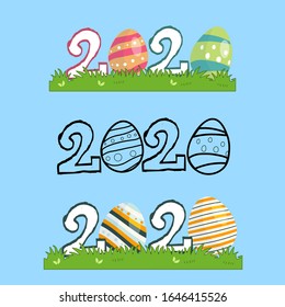 Happy Easter 2020 year on background. egg instead of zero.Vector illustration