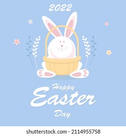 Happy Easter 2022  greeting card with funny bunny and lettering design