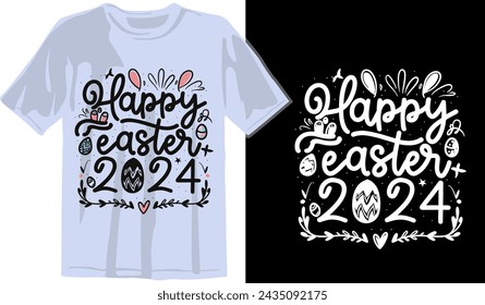 Happy Easter 2024 Tshirt Design inscription. Handwriting text banner concept Happy Easter. Hand drawn vector art Egg for Kids, Cut File Cricut, Printable Vector Illustration

