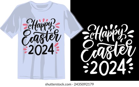 Happy Easter 2024 Tshirt Design inscription. Handwriting text banner concept Happy Easter. Hand drawn vector art Egg for Kids, Cut File Cricut, Printable Vector Illustration

