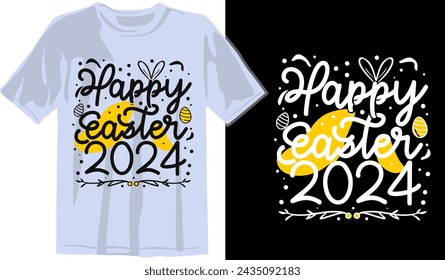 Happy Easter 2024 Tshirt Design inscription. Handwriting text banner concept Happy Easter. Hand drawn vector art Egg for Kids, Cut File Cricut, Printable Vector Illustration

