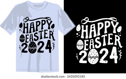 Happy Easter 2024 Tshirt Design inscription. Handwriting text banner concept Happy Easter. Hand drawn vector art Egg for Kids, Cut File Cricut, Printable Vector Illustration

