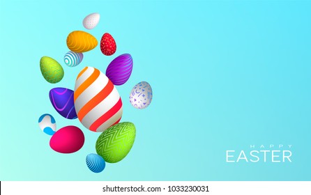 Happy Easter 3d background, trendy patterns with Eggs. Spring holiday flyers, banners, posters and templates design. Vector illustration.
