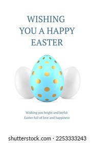 Happy Easter 3d greeting card painted ornament chicken eggs gift design template realistic vector illustration. Religious holiday best wishes congratulations ornate eggshell premium decor element