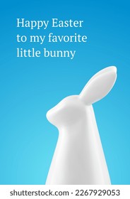 Happy Easter 3d greeting card white bunny bauble with long ears holiday design template realistic vector illustration. Rabbit toy festive animal character traditional religious postcard event