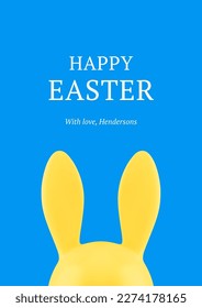 Feliz Pascua 3d tarjeta de felicitación conejo plantilla de diseño de conejo realista ilustración vectorial. Cabeza de conejo con orejas largas celebración bauble fiesta festiva personaje animal elemento decorativo de juguete