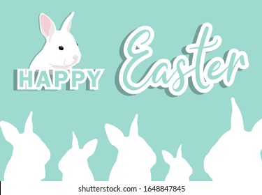 Happy easter in 3d style with white easter rabbit. Holiday pattern for typography and for your greeting text. Design graphic concept bunny for banner, poster, cover. Vector illustration.