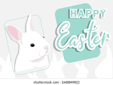 Happy easter in 3d style with white easter rabbit. Holiday pattern for typography and for your greeting text. Design graphic concept bunny for banner, poster, cover. Vector illustration.