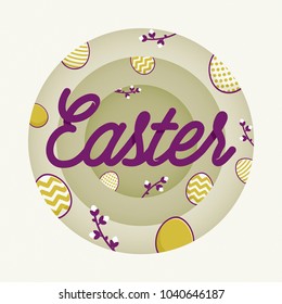 Happy Easter Abstract Background with Golden Decorative Eggs and Creative Calligraphy
