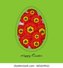 Happy easter. Abstract egg with 3d flowers. Background with volume elements. Can be used as a logo, greeting card, design element of website or advertisement. Vector illustration EPS10