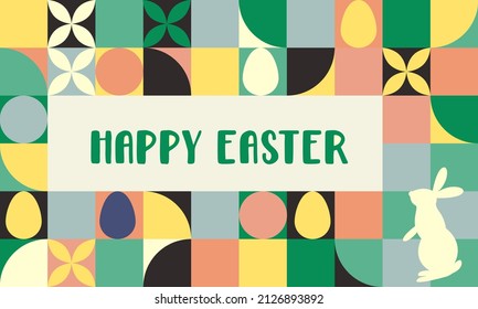 Happy Easter abstract geometric background. patterns. Modern geometric abstract style. Vector Easter illustration. Easter eggs, rabbit.