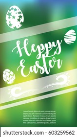 Happy easter abstract invitation for easter celebration with simple ornaments eggs and lines on green realistic backgroun. Vector illustration.