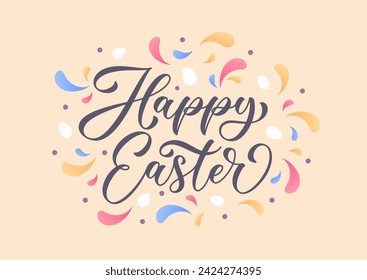 Happy Easter abstract lettering composition. Hand drawn holiday calligraphy. Typography design for holiday invitation and greeting card of the happy Easter day.