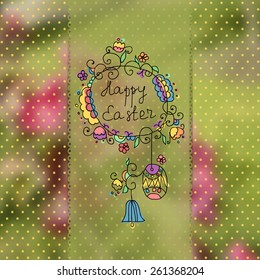 Happy Easter abstract mesh background with hand draw elements. Vector illustration
