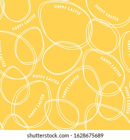 Happy Easter abstract seamless pattern with egg shape for Easter wrapping, poster background. Yellow and white repeat design for spring holiday decor or packaging.