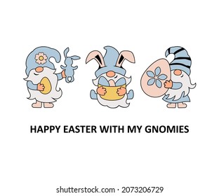 Happy Easter with adorable gnomes. Vector illustration.