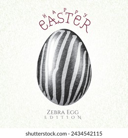 Happy Easter Animal Skin Style Comic Concept with Zebra Skin Texture Easter Egg and Hand Drawn Logo Lettering - Brown and Beige on Green Background - Vector Mixed Graphic Design