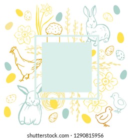 Happy Easter animals . Vector frame.