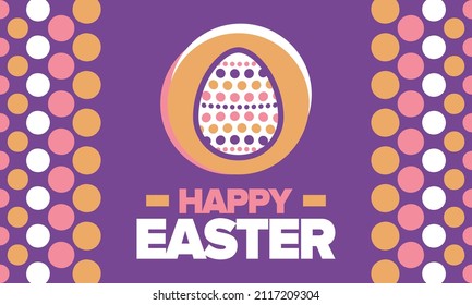 Happy Easter in April. Christian spring holiday in honor of the resurrection of Christ. Biblical history. Traditional dyeing eggs with patterns, fun game for children searching for easter eggs. Vector