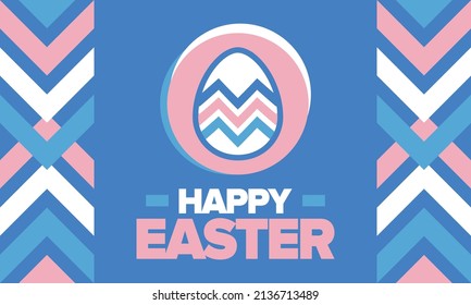 Happy Easter in April. Christian spring holiday in honor of the resurrection of Christ. Biblical history. Traditional dyeing eggs with patterns, fun game for children searching for easter eggs. Vector