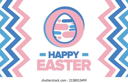 Happy Easter in April. Christian spring holiday in honor of the resurrection of Christ. Biblical history. Traditional dyeing eggs with patterns, fun game for children searching for easter eggs. Vector