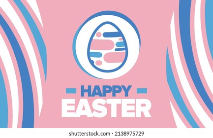 Happy Easter in April. Christian spring holiday in honor of the resurrection of Christ. Biblical history. Traditional dyeing eggs with patterns, fun game for children searching for easter eggs. Vector