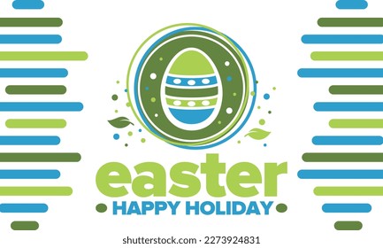 Happy Easter in April. Christian spring holiday in honor of the resurrection of Christ. Biblical history. Traditional dyeing eggs with patterns, fun game for children searching for easter eggs. Vector