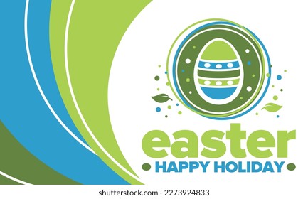 Happy Easter in April. Christian spring holiday in honor of the resurrection of Christ. Biblical history. Traditional dyeing eggs with patterns, fun game for children searching for easter eggs. Vector