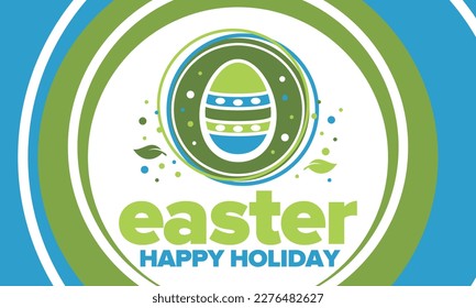 Happy Easter in April. Christian spring holiday in honor of the resurrection of Christ. Biblical history. Traditional dyeing eggs with patterns, fun game for children searching for easter eggs. Vector