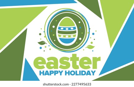 Happy Easter in April. Christian spring holiday in honor of the resurrection of Christ. Biblical history. Traditional dyeing eggs with patterns, fun game for children searching for easter eggs. Vector