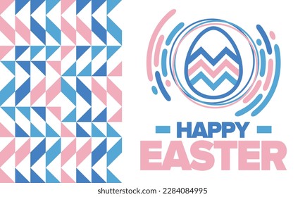 Happy Easter in April. Christian spring holiday in honor of the resurrection of Christ. Biblical history. Traditional dyeing eggs with patterns, fun game for children searching for easter eggs. Vector