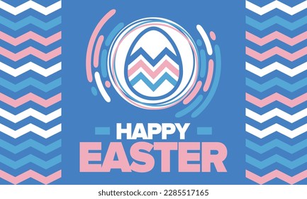 Happy Easter in April. Christian spring holiday in honor of the resurrection of Christ. Biblical history. Traditional dyeing eggs with patterns, fun game for children searching for easter eggs. Vector