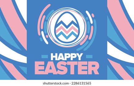 Happy Easter in April. Christian spring holiday in honor of the resurrection of Christ. Biblical history. Traditional dyeing eggs with patterns, fun game for children searching for easter eggs. Vector